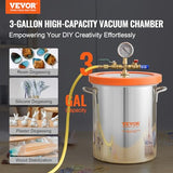 VEVOR 3 Gallon Vacuum Chamber, Upgraded Tempered Glass Lid Vacuum Degassing Chamber, 304 Stainless Steel Chamber, for Stabilizing Wood, Resin VEVOR