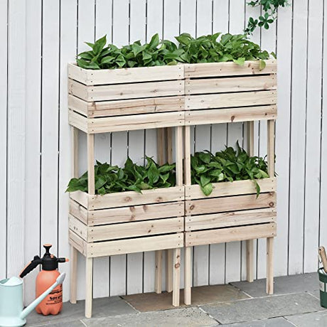 Outsunny 4PCS Raised Garden Bed, Wooden Elevated Planter Box Kit with Bed Liner, DIY Shape, for Flowers Vegetables Outsunny