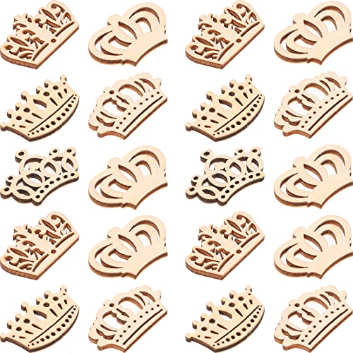 Amosfun 50PCS Wooden Pieces Crown Shape Wooden Pieces Hollow Out Wood Cutouts DIY Art Craft Embellishments Ornaments