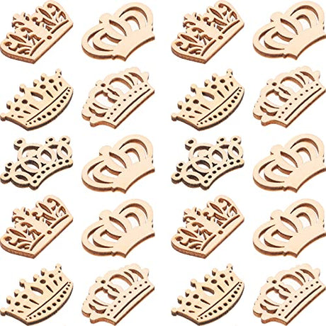 Amosfun 50PCS Wooden Pieces Crown Shape Wooden Pieces Hollow Out Wood Cutouts DIY Art Craft Embellishments Ornaments Amosfun