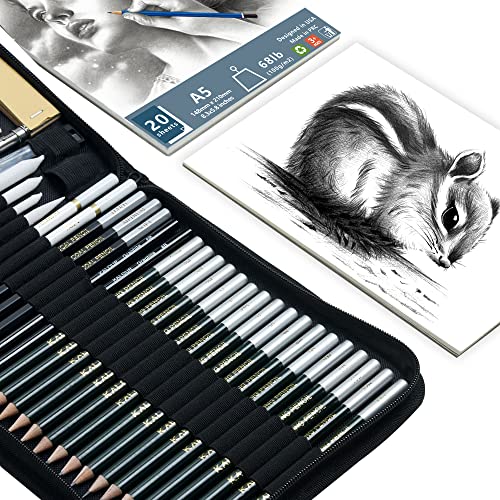 KALOUR 54-Pack Sketch Drawing Pencils Kit with Sketchbook,Include Graphite,Charcoal Pencils and Artists Tools,Pro Art Drawing Supplies for Adults KALOUR