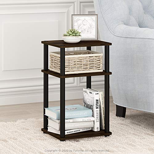 Furinno Just 3-Tier Turn-N-Tube End Table / Side Table / Night Stand / Bedside Table with Plastic Poles, 1-Pack, Columbia Walnut/Black Furinno