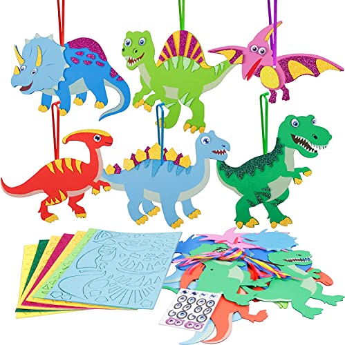 Fennoral 12 Pack Dinosaur Craft Kit for Kids Creative Make Your Own Dinosaur Foam Stickers DIY Arts and Crafts for Kids Boys Girls Party Favor - WoodArtSupply