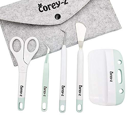 Craft Vinyl Weeding tools,Precision Craft Vinyl Tools Set,Weeders, Tweezers,Scissors, Spatula,XL Scraper and Felt storage bag. for corey-z