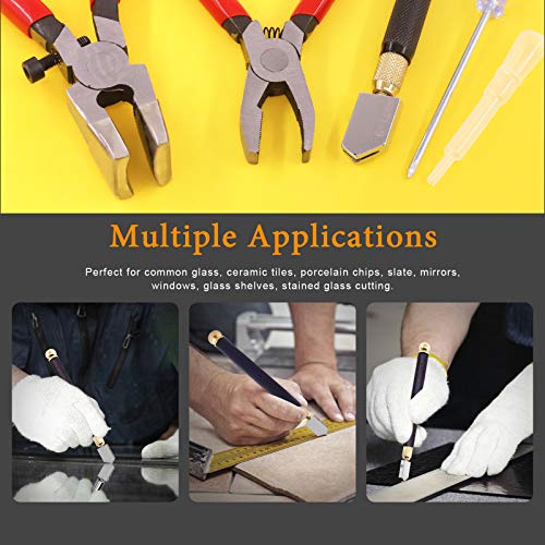 Rustark 3Pcs Premium Glass Running Breaking Pliers and Class Cutter Kit, Heavy Duty Glass Cutting Tool with Rubber Tip, Work Great for Stained Glass, Rustark