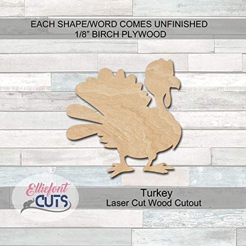 Turkey Wood Cutouts for crafts, Laser Cut Wood Shapes 5mm thick Baltic Birch Wood, Multiple Sizes Available Elliefont Styles