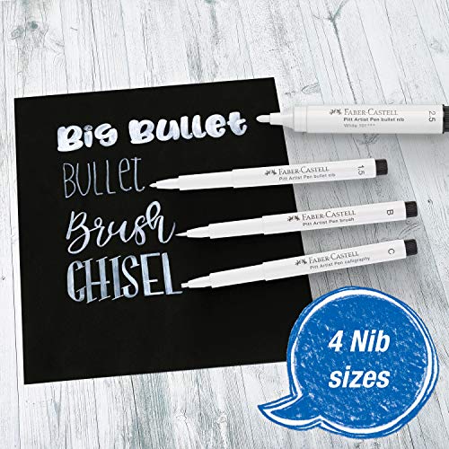 Faber-Castell White Pitt Artist Pen Set - 4 Opaque White India Ink Artist Markers - Lettering and Illustration Marker Set Faber-Castell