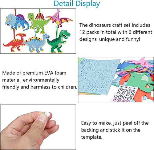 Fennoral 12 Pack Dinosaur Craft Kit for Kids Creative Make Your Own Dinosaur Foam Stickers DIY Arts and Crafts for Kids Boys Girls Party Favor - WoodArtSupply