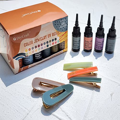 DIYcraft Colored UV Resin - 24Colors (M-24Colors) UV Light Curing Ultraviolet Cure Resin Glue for Small UV Resin Molds, Jewelry Making - DIYcraft