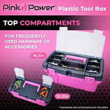 Pink Power Pink Tool Box for Women - Sewing, Art & Craft Organizer Box Small & Large Plastic Tool Box with Handle - Pink Toolbox Sewing Box Tool Pink Power