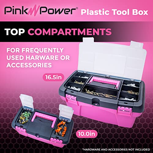 Pink Power Pink Tool Box for Women - Sewing, Art & Craft Organizer Box Small & Large Plastic Tool Box with Handle - Pink Toolbox Sewing Box Tool - WoodArtSupply