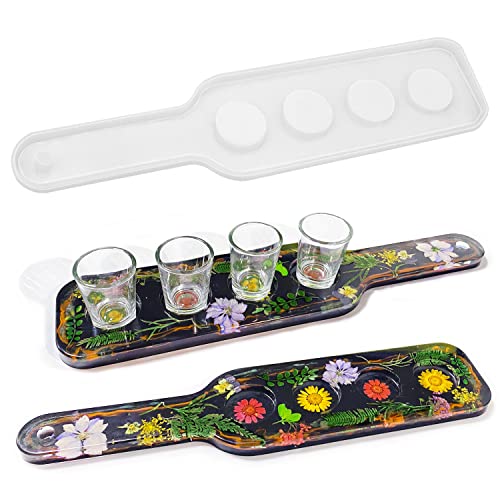 ResinWorld Shot Glass Serving Tray Mold, Shot Glass Holder Mold for Resin, 4 Holes Shot Glasses Tray Resin Mold, for Party Home Decor - WoodArtSupply