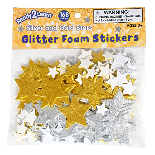 READY 2 LEARN Glitter Foam Stickers - Silver and Gold Stars - Pack of 168 - Self-Adhesive Stickers - Stickers for Scrapbooks and Cards - WoodArtSupply