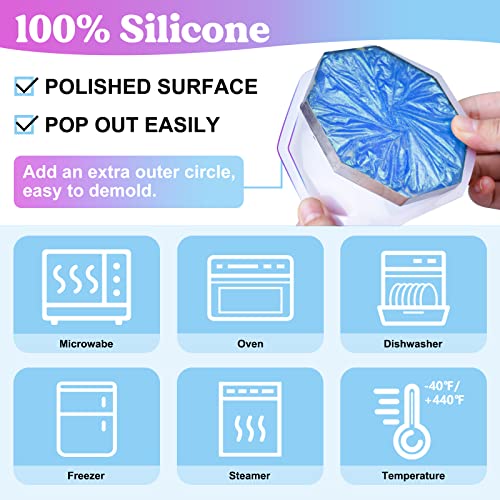 LET'S RESIN 18 Pcs Coaster Resin Molds Silicone, Coaster Molds with Round Square Octagon Shape Holder Molds for Epoxy Resin, DIY Art Craft Cup Mats