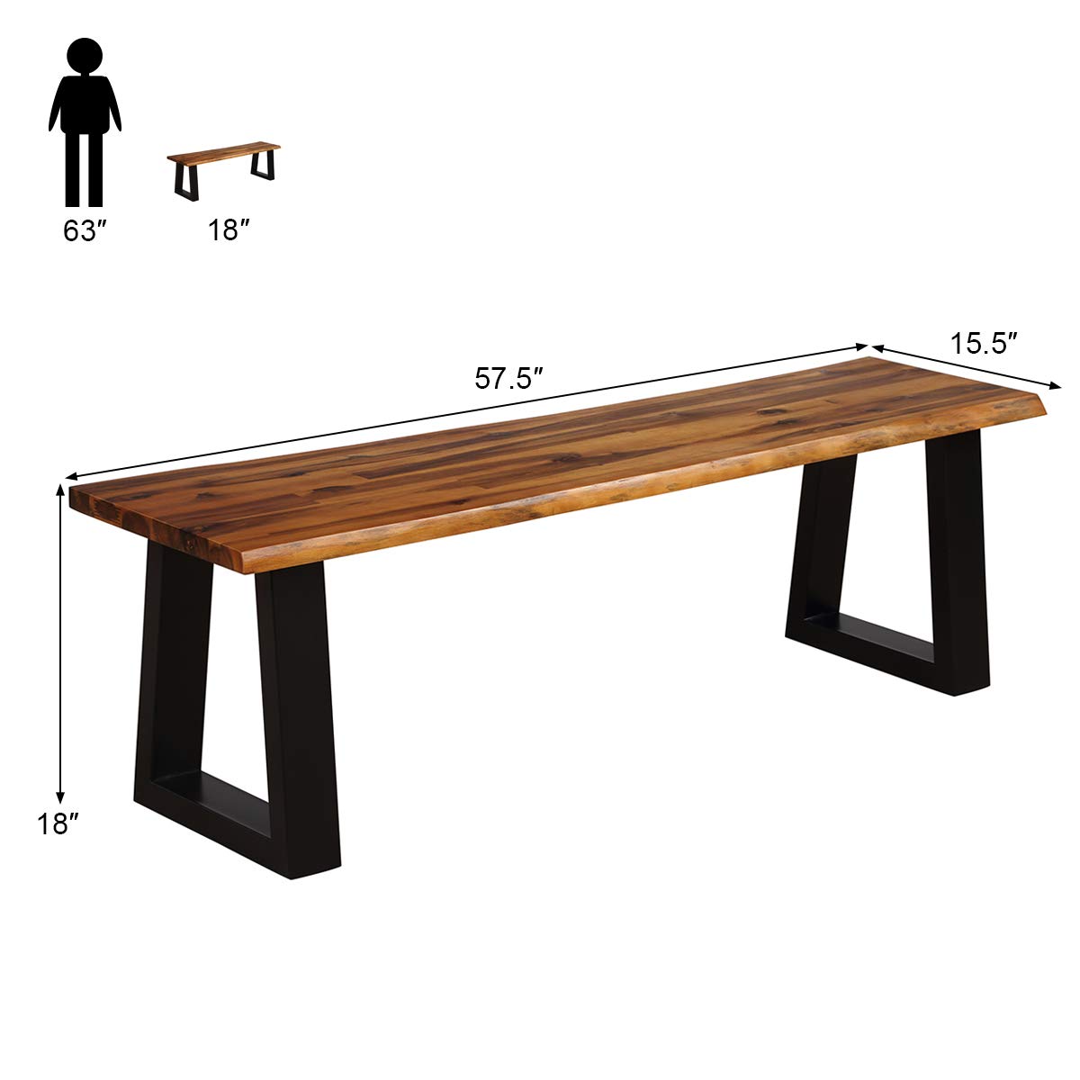 Giantex Wooden Dining Bench Seating Chair Rustic Indoor &Outdoor Furniture (Rustic Brown&Black)