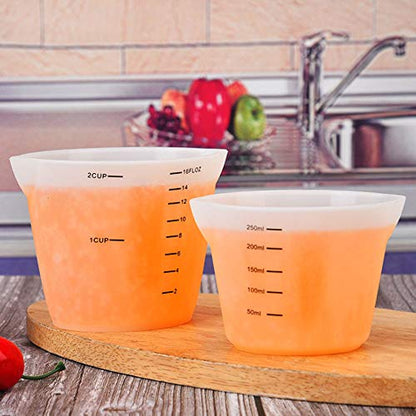 2-piece Set Of 500ml And 250ml Silica Gel Measuring Cup, Reusable Silica Gel Non Stick Cup, Suitable For Mixed Debugging, Pouring, Epoxy Resin - WoodArtSupply