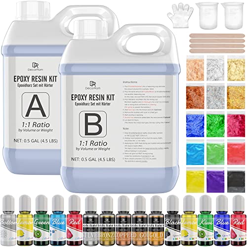 Epoxy Resin Starter Kit - 1 Gallon Epoxy Resin with Alcohol Ink, Metallic Ink, Resin Pigment, Mica Powder, Foil Flakes, Glitter and Cast Accessories - WoodArtSupply