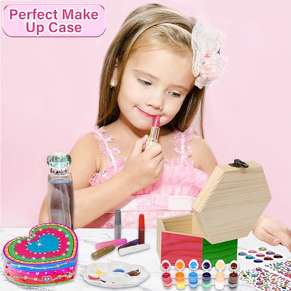 Qyeahkj Paint Your Own Wooden Treasure Box Christmas Arts and Crafts Kit for Kids Girls Ages 8-12, DIY Heart Jewelry Kit for Toddler Ages 3 4 6 8