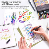 ARTEZA Felt Tip Pens, Set of 24 Basic Brush Tip Calligraphy Pens for Note Taking, Sketching, Cross-Hatching, and Outlining, Dye-Based Ink, Smear-Free ARTEZA