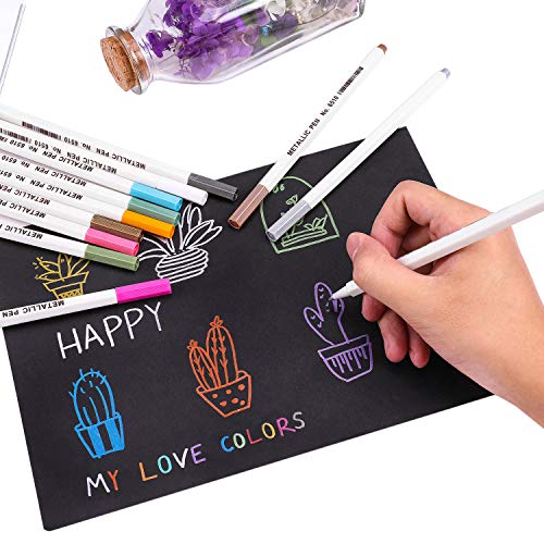 Dyvicl Metallic Marker Pens - 12 Colors Hard Fine Tip Metallic Markers and Charcoal Pencils