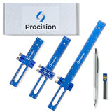 Procision Woodworking Ruler, Set of 3 (12, 8, 6 Inch), Precise Woodworking Pocket Ruler with Extra Wide 2" Sliding Attachment, Slide Rule T-Type Eleon