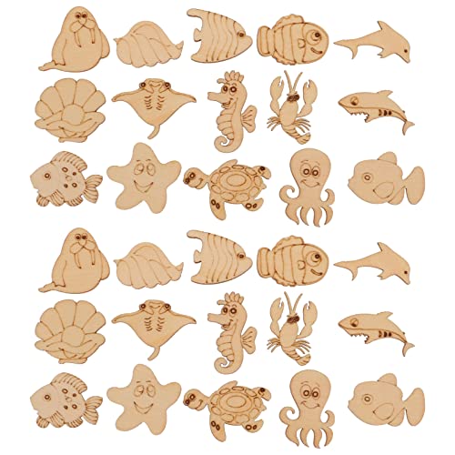 Ornament Crafts 100pcs Unfinished Wood Cutouts to Paint Ocean Animals Wooden Crafts Animal Wood Pieces for Home Decor Ornament DIY Craft Art Project - WoodArtSupply