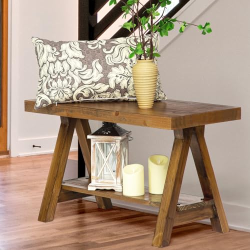 Wnutrees Farmhouse Wood Bench,Rustic Indoor Storage Bench for Entryway, Living Room, Dining Room,Solid Wood Construction, Original Wood Wnutrees