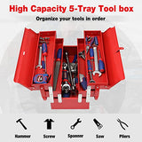 WORKPRO Metal Tool Box, 18-inch Cantilever Folding Red Storage Box, 3-Layer 5-Tray Multi-Function Tool Organizer, Red WORKPRO