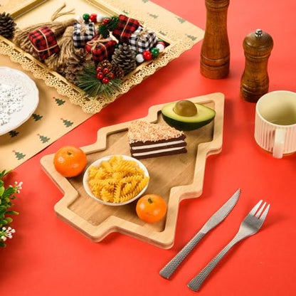 3 Pcs Christmas Wooden Appetizer Tray Christmas Tree Shaped Wooden Serving Platter Sushi Serving Tray Wood Charcuterie Board Tray Snack Dessert Candy