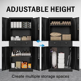 Metal Storage Cabinet，71" Garage Storage Cabinet with 2 Locking Drawer and 4 Adjustable Shelves ，Black Tool Cabinet，Lockable File Steel Cabinet for TaskStorz