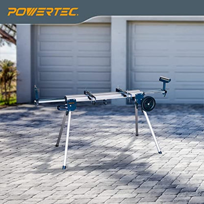 POWERTEC MT4004 Aluminum Portable Miter Saw Stand with 8 Inch Wheels, 330 Lbs Load Capacity, Quick Release Bracket Mounts