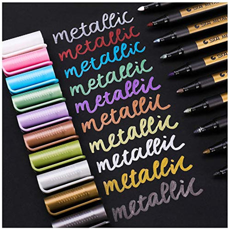 Sunshilor Metallic Marker Pens Medium Point Metallic Pens for Black Paper, Art Rock Painting, Halloween Pumpkin, Easter Egg, Ceramics, Wine Glass, Sunshilor