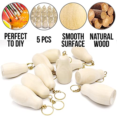 AEVVV Blank Nesting Doll Keychain 5 pcs - DIY Key Ring Blank Doll for Craft - Paint Your Own Matryoshka Key Chain - Russian Nesting Dolls to Paint AEVVV