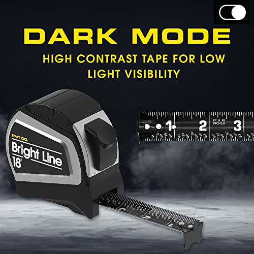Perfect Measuring Tape - BrightLine High Contrast Dark Mode Easy Read Tape Measure for Low Light Visibility - Heavy Duty Rubber Case 18ft (Inch PERFECT MEASURING TAPE