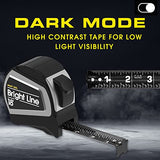 Perfect Measuring Tape - BrightLine High Contrast Dark Mode Easy Read Tape Measure for Low Light Visibility - Heavy Duty Rubber Case 18ft (Inch PERFECT MEASURING TAPE
