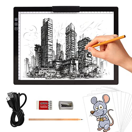 Rechargeable A4 Light Pad with Innovative Stand and Top Clip, Elice Wireless Bright Light Tracing Board Portable LED Artcraft Tracer Box for Artists, elice