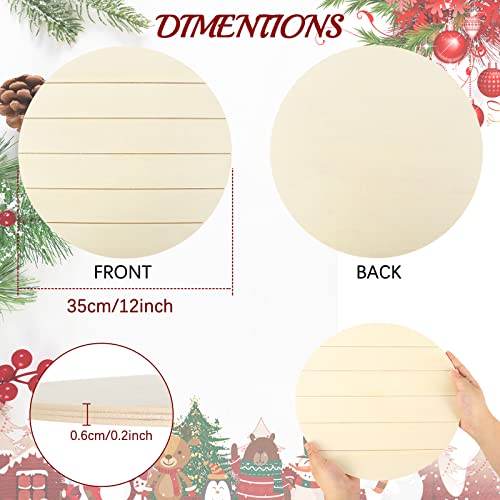Whaline 5Pcs 12 Inch Christmas Wood Circles for Crafts Holiday Rustic Blank Wood Sign Unfinished Round Wood Slices Door Hanger Wood Plaques for Xmas Whaline