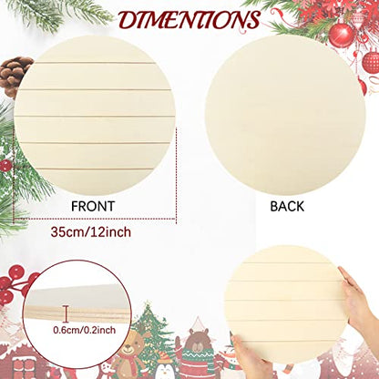 Whaline 5Pcs 12 Inch Christmas Wood Circles for Crafts Holiday Rustic Blank Wood Sign Unfinished Round Wood Slices Door Hanger Wood Plaques for Xmas