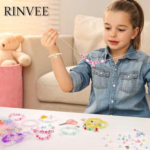 RINVEE Jewelry Making Kit for Girls 4-6 Mermaid Beads 8mm Cute Glass Beads  for Kids DIY Bracelet