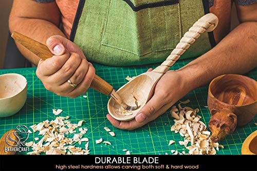 BeaverCraft Spoon Carving Hook Knife SK5s 2" - Double Sided Sharpening Curved Wood Carving Knife with Leather Sheath for Carving Spoons Bowls Cups BeaverCraft
