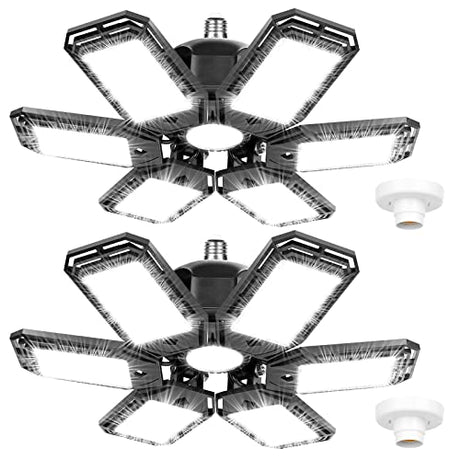 2 Pack LED Garage Lights 180W Deformable 18000LM Close to Ceiling Light Fixtures E26 E27 Screw-in Six Leaf Glow Lighting, Ultra Bright LED Shop Light Luyata