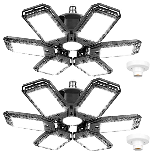 2 Pack LED Garage Lights 180W Deformable 18000LM Close to Ceiling Light Fixtures E26 E27 Screw-in Six Leaf Glow Lighting, Ultra Bright LED Shop Light - WoodArtSupply