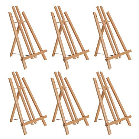 U.S. Art Supply 14" Medium Tabletop Display Stand A-Frame Artist Easel (Pack of 6), Beechwood Tripod, Painting Party Easel, Kids Student Table School US Art Supply