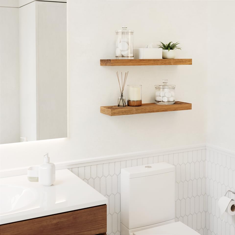 Imperative Décor Floating Wall Shelves Set of 2 - Functional & Rustic Wooden Shelve for Home Furnishing, Bathroom, Kitchen, & Farmhouse - USA Imperative Décor