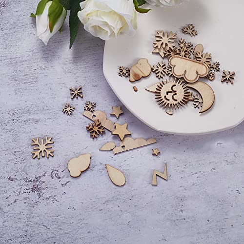 LiQunSweet 100 Pcs Blank Weather Theme Moon Sun Cutouts Unfinished Wooden Filigree Wood Cut Out Slice Pieces Embellishments for DIY Project Home