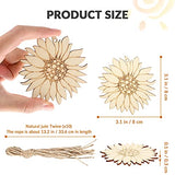 EXCEART 10 Pcs Unfinished Sunflower Wood Cutout Blank Wood Sunflower Slice with Twine for DIY Craft Spring EXCEART