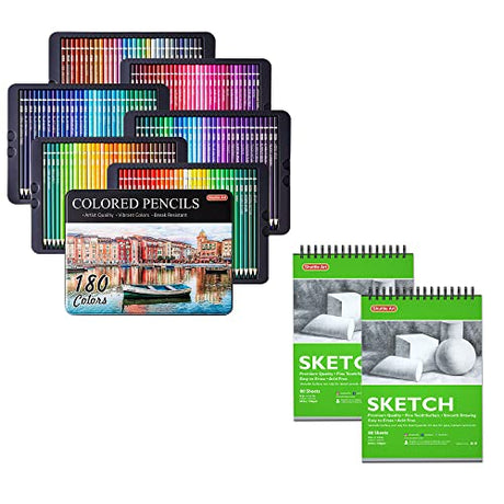 Shuttle Art Colored Pencils and Sketch Pad Bundle, Set of 180 Colored Pencils+ 160 Sheets Artist Sketch Books Shuttle Art