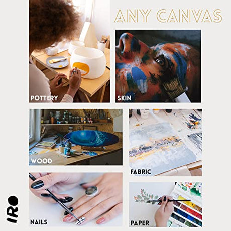 IRO Artist Paint Brush Set of 15 Professional Flat Paint Brushes for Acrylic Painting and Oil Paints. Round Watercolor Paint Brushes and Gouache. IRO