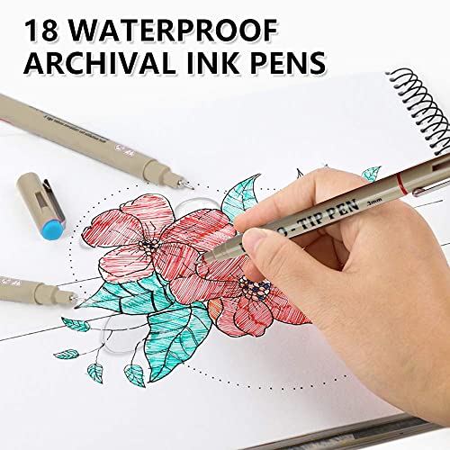 Shuttle Art 18 Pack Micro-line Pens, Waterproof Archival Ink, 11 Colors in 0.3MM Felt Tip & 7 Blacks in Sizes 0.15MM to 0.5MM Multiliner For - WoodArtSupply