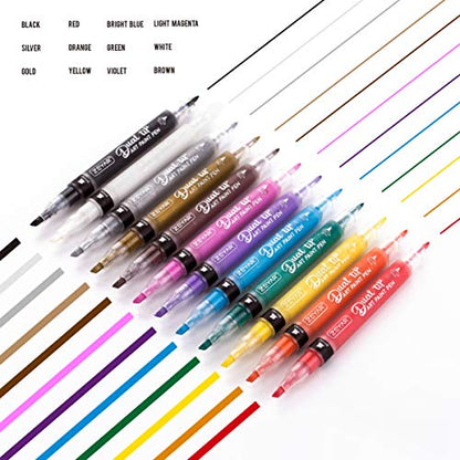 ZEYAR Acrylic Paint Pen, Dual Tip: Board and Extra Fine, 12 Colors, AP Certified, Waterproof Ink, Works on Rock, Wood, Glass, Metal, Ceramic and More - WoodArtSupply